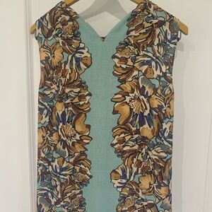 BCBG Floral Sleeveless Dress in Teal and Brown A11